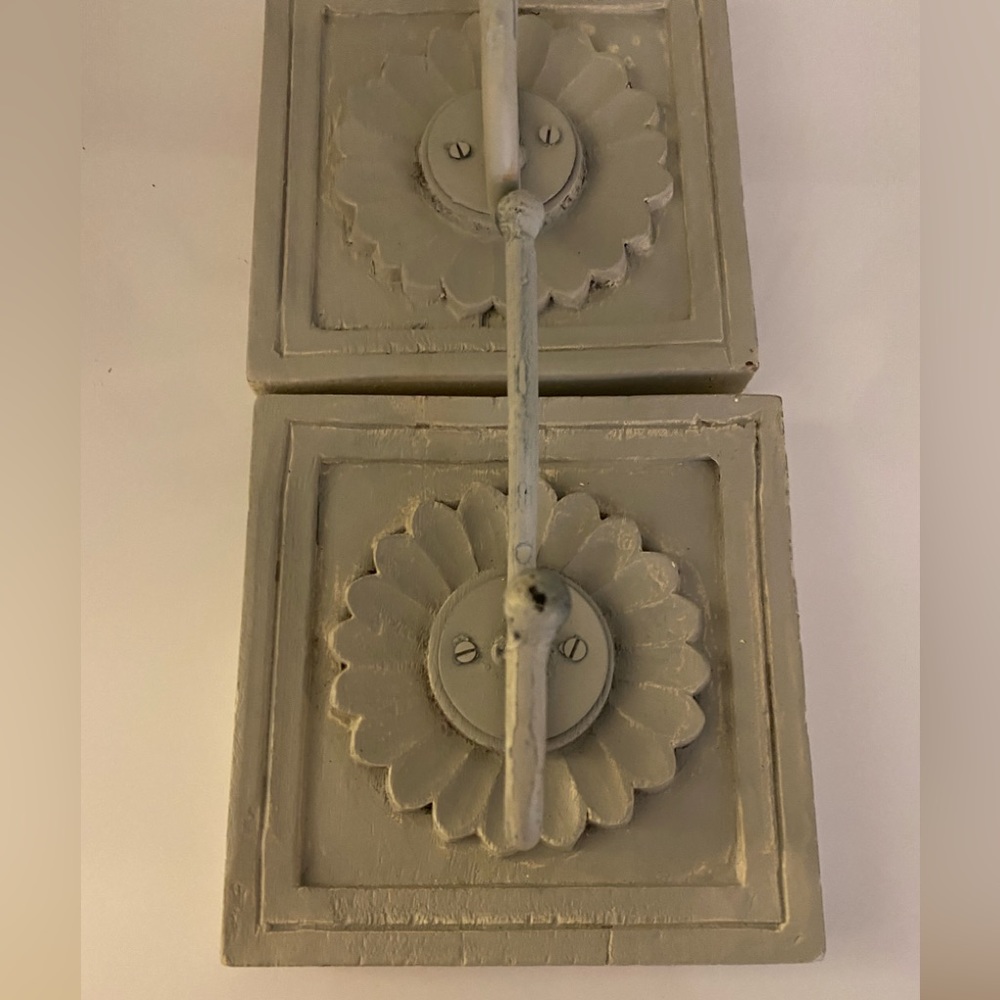- Wooden Hanging Hooks - 6x6 dove gray wooden distressed hooks